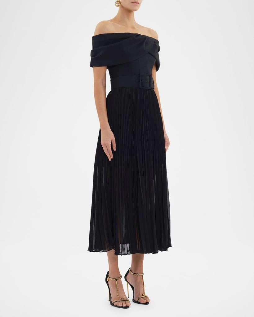 REBECCA VALLANCE Emilie Pleated Off-Shoulder Midi Dress 2