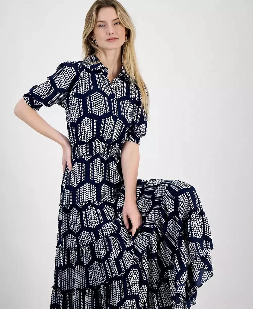Tahari Women's Smocked-Trim Elbow-Sleeve Tiered Dress 3