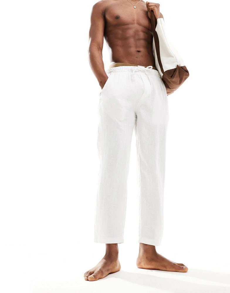 Pull&Bear Pull&Bear 100% linen trouser in white 4