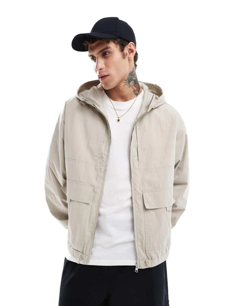 ASOS ASOS DESIGN windbreaker jacket with hood in stone 1