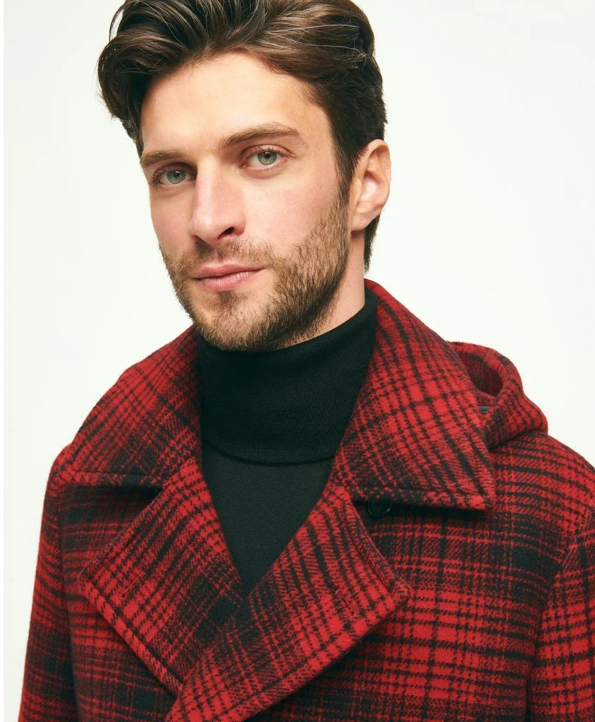 Brooks Brothers Wool Hooded Buffalo Check Pea Coat 7