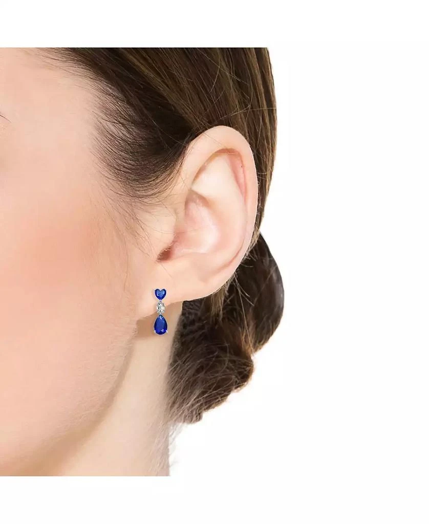 Genevive Sterling Silver White Gold plated with Blue 
White Cubic Zirconia Three-Stone Linear Dangle Earrings 2