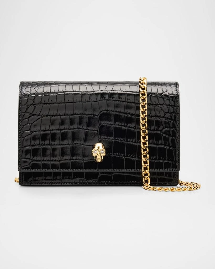 McQueen Small Skull Croc-Embossed Leather Clutch Bag 1
