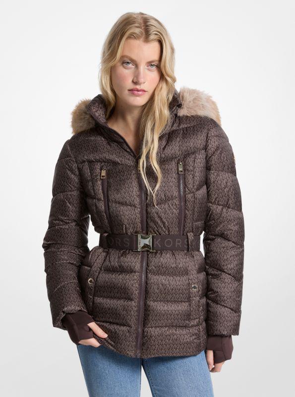 Michael Kors Faux Fur Trim Belted Puffer Jacket