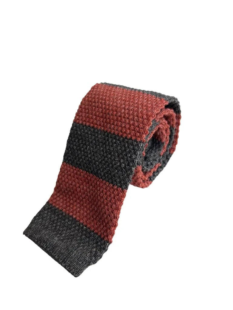 Brunello Cucinelli Red Grey Striped Men's Knitted Square End Tie 1