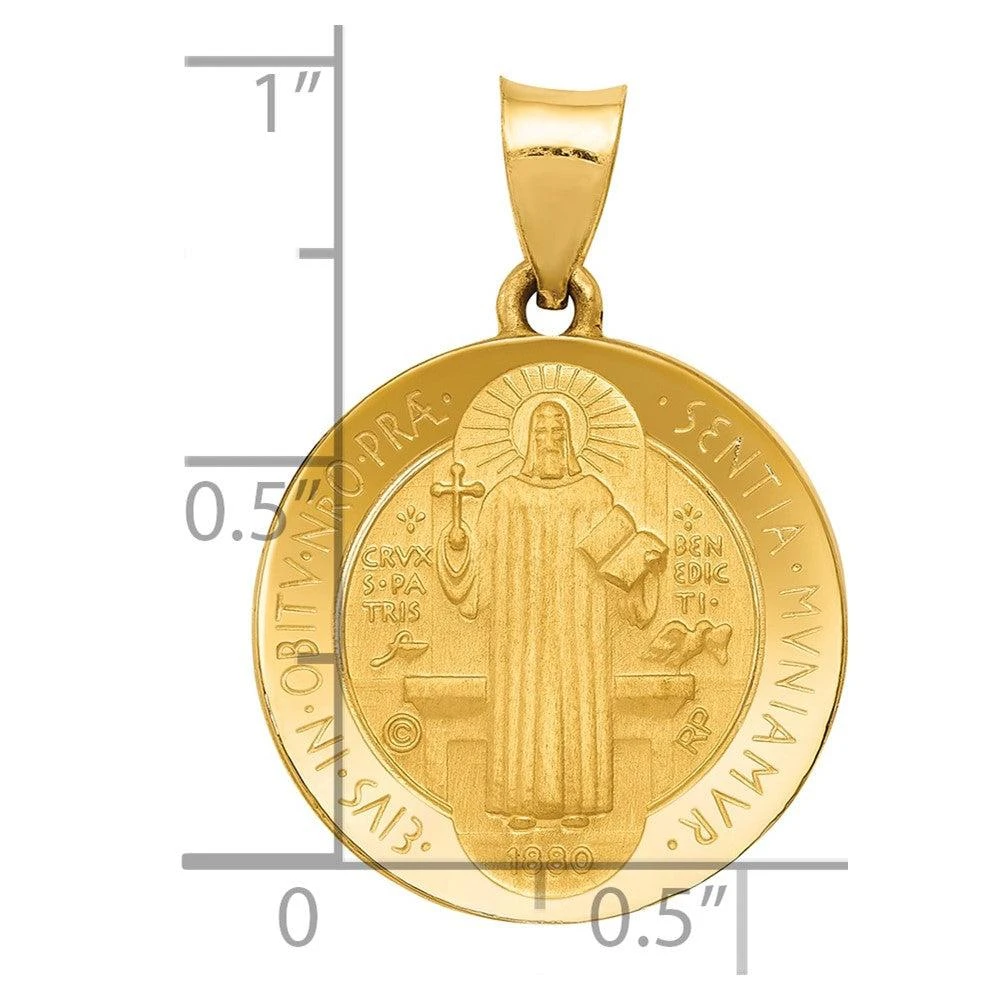 Diamond2Deal 14k Yellow Gold Polished and Satin St Benedict Hollow Medal Pendant 4