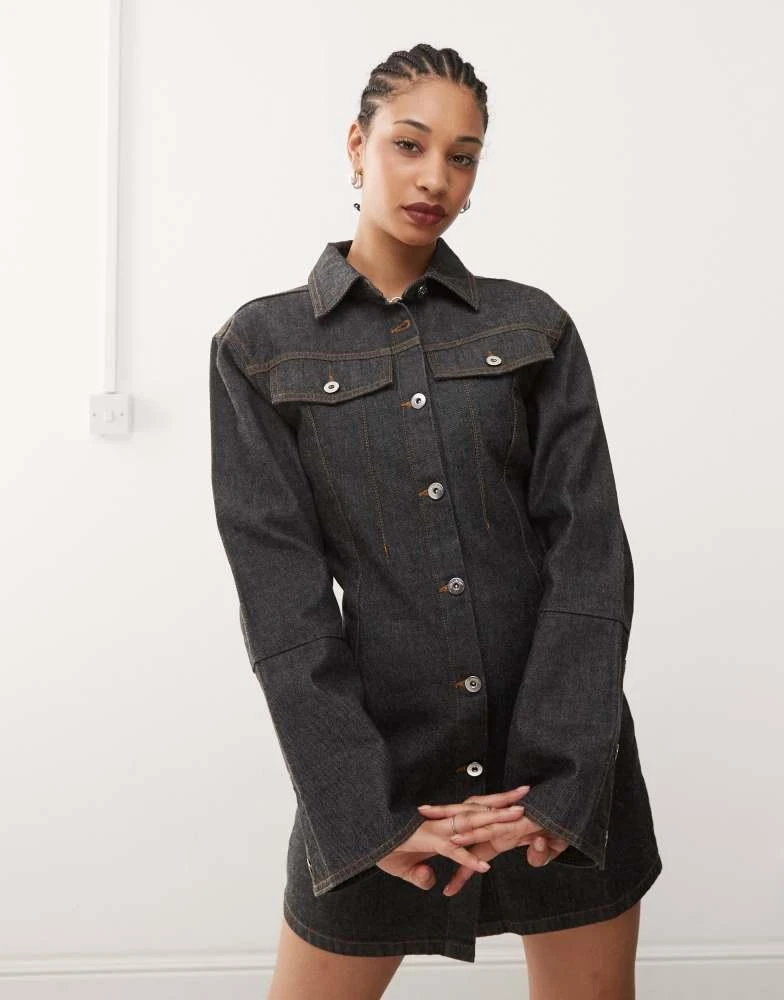 collusion denim dress COLLUSION denim shirt dress in rinse wash-Black