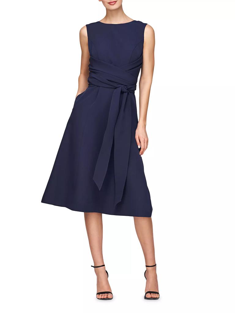 Kay Unger Josette Wrap Sash Midi-Dress