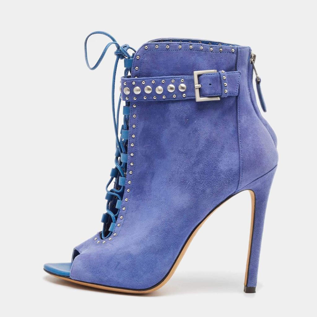 Brian Atwood Brian Atwood Blue Suede Embellished Ankle Length Boots Size 38