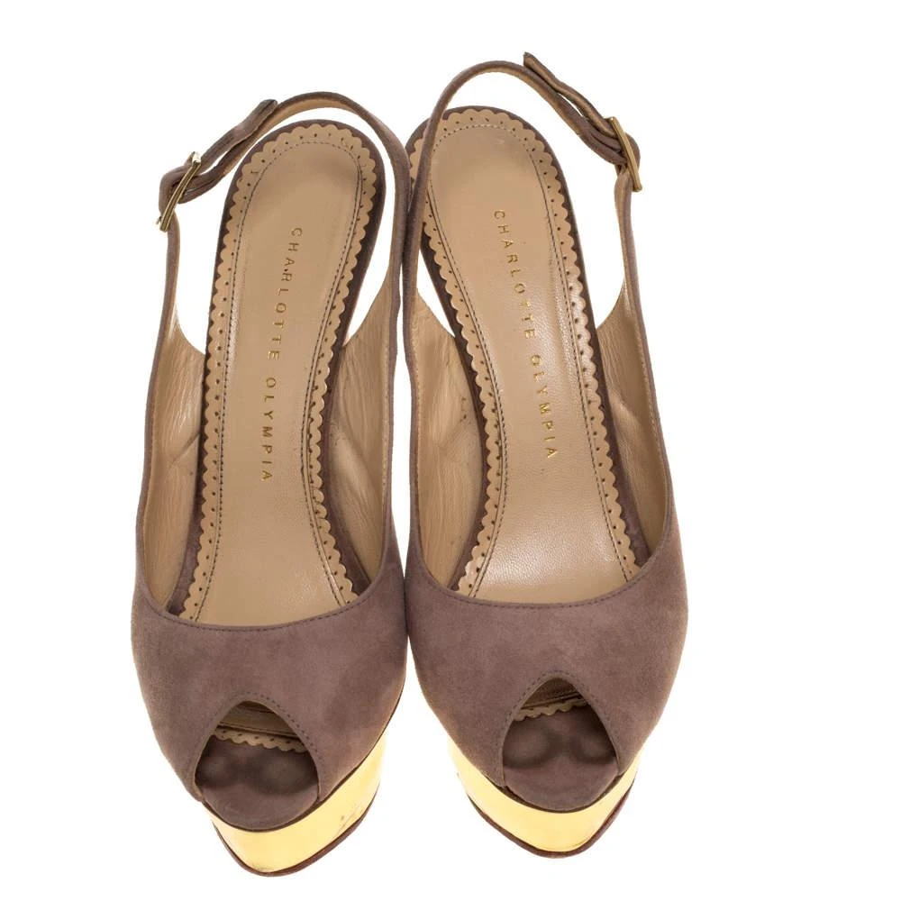Charlotte Olympia Charlotte Olympia Beige Suede Slingback Peep Toe Platform Sandals Size 37.5 3