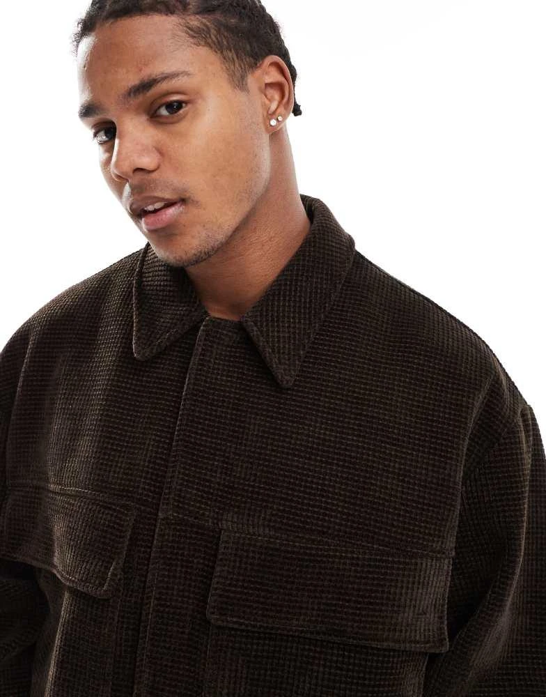 ASOS ASOS DESIGN boxy waffle harrington jacket in brown 3
