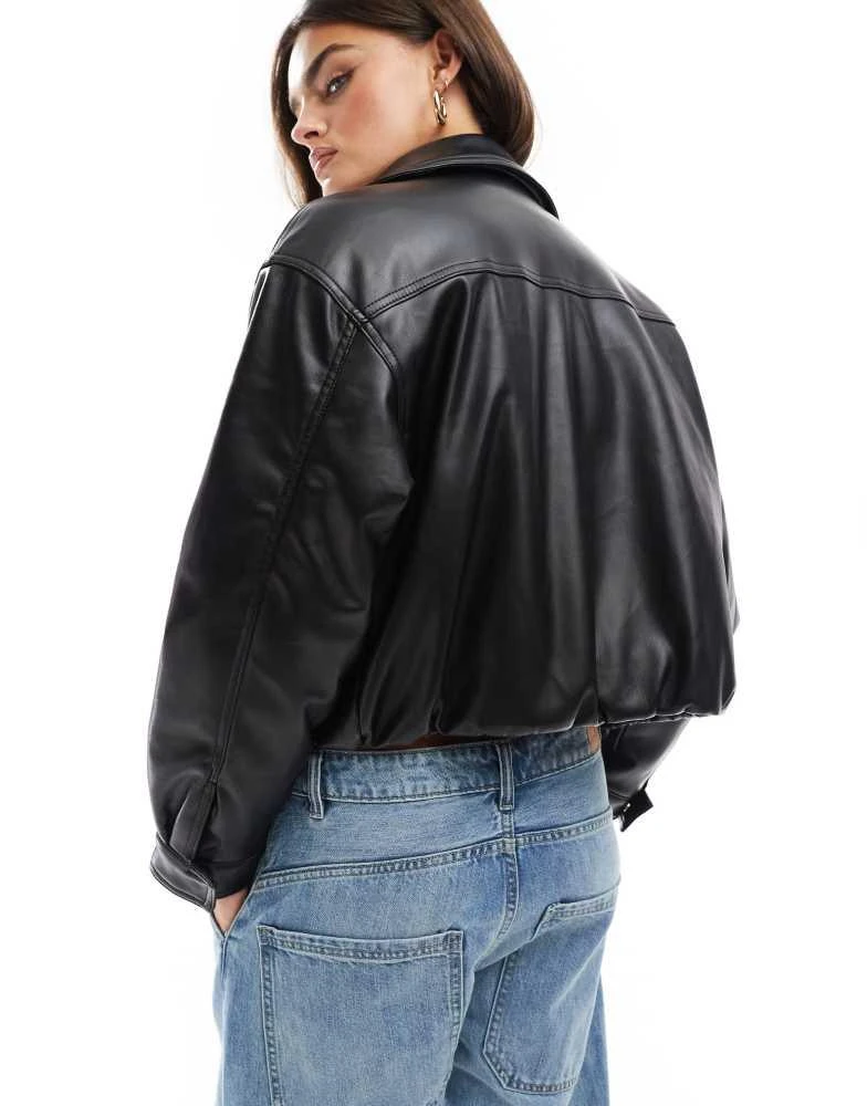 ASOS ASOS DESIGN clean leather look bomber jacket in black 3