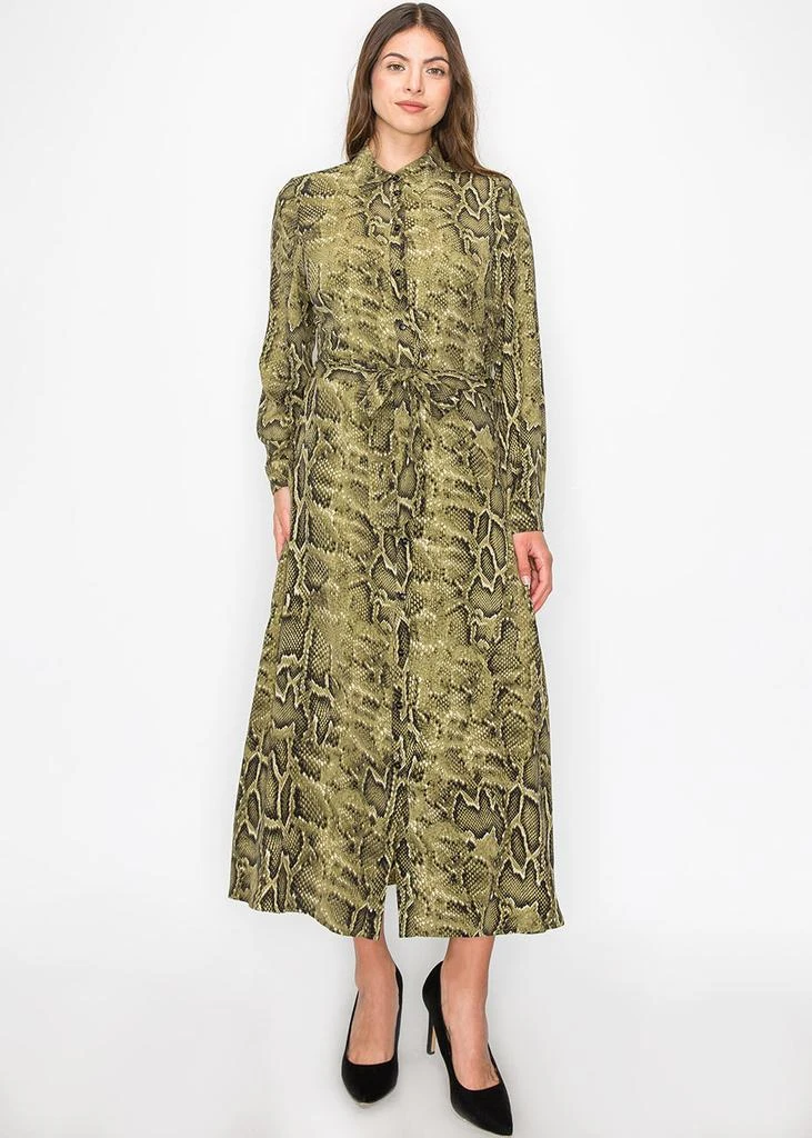 Yal New York Green Snake-Print Button-Up Dress 4