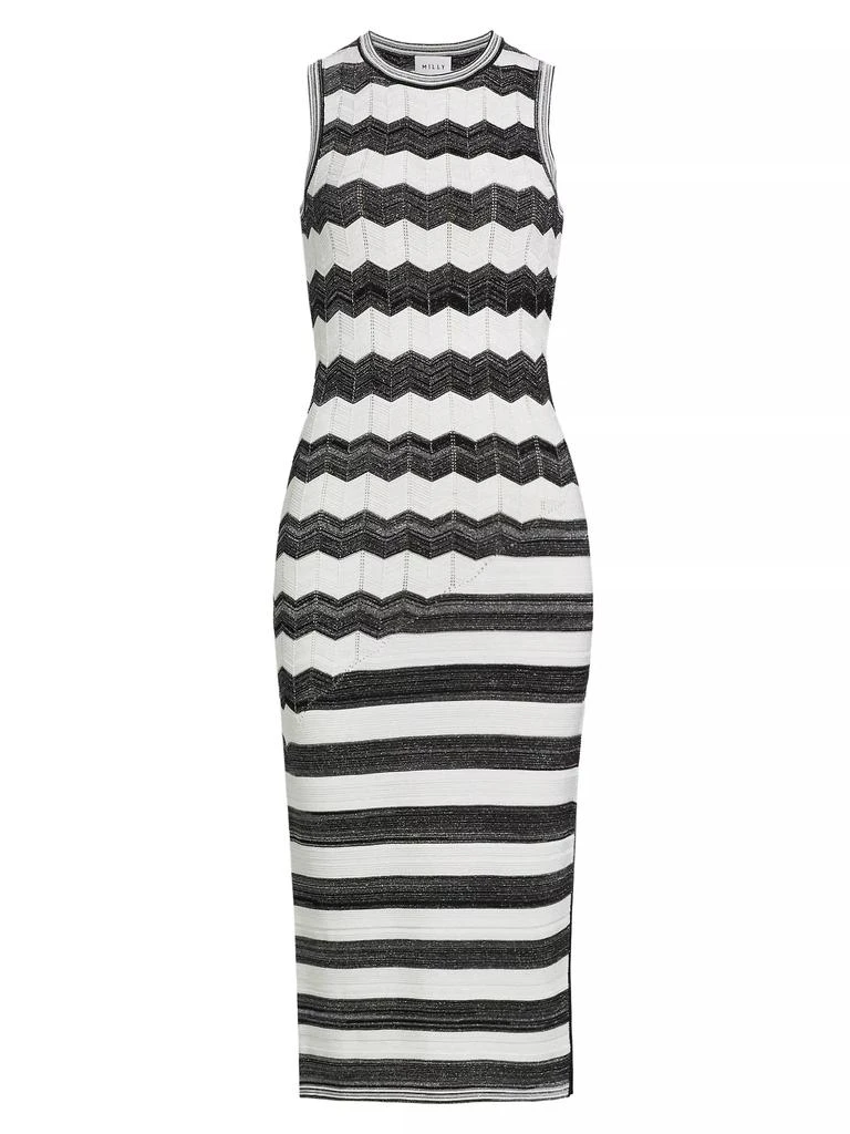 Milly Asymmetric Zig-Zag Knit Midi-Dress 1
