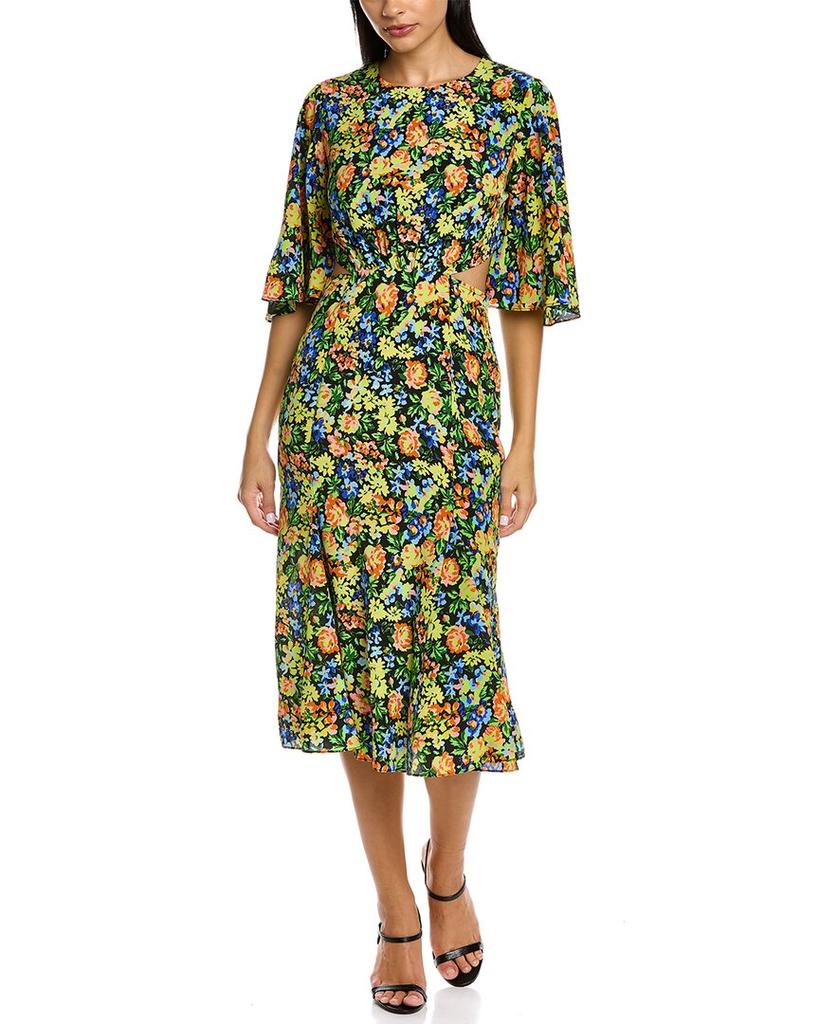 Les Rêveries Les Rêveries Flutter Sleeve Silk Wrap Dress