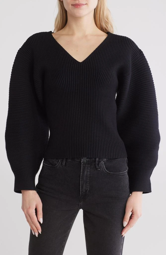 VIGOSS Balloon Sleeve Rib Knit Sweater 1