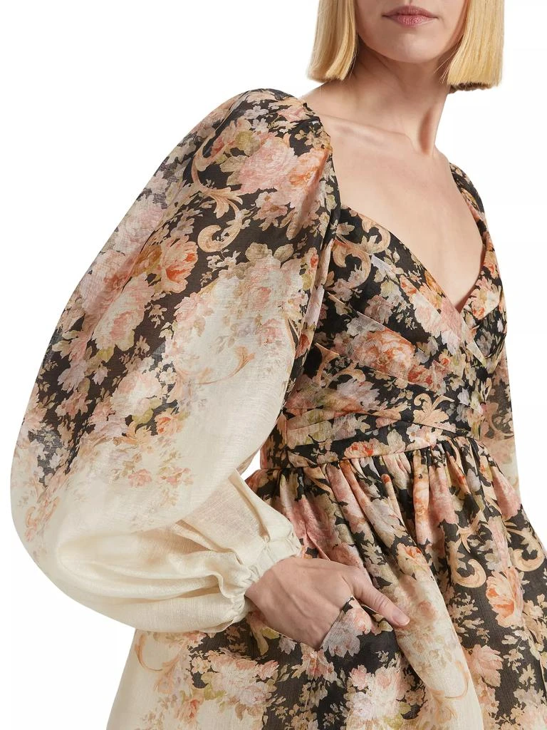 Zimmermann Floral Linen &amp; Silk Long-Sleeve Minidress 6