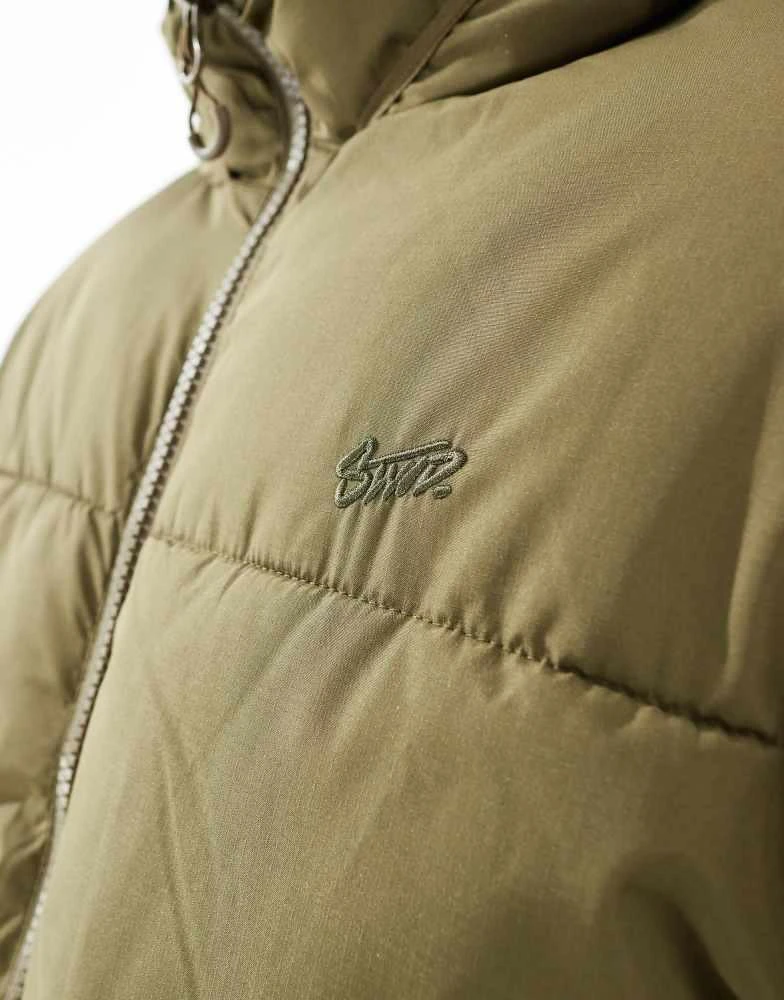 Pull&Bear Pull&Bear boxy puffer jacket with hood in khaki 3