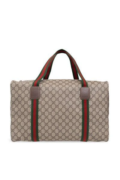 Gucci MEDIUM DUFFLE BAG WITH WEB DETAIL IN BEIGE AND EBONY GG FABRIC 2