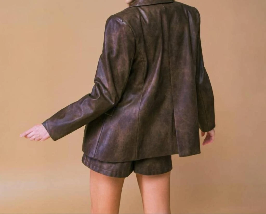 FLYING TOMATO Flying Tomato - Washed Faux Leather Blazer 2