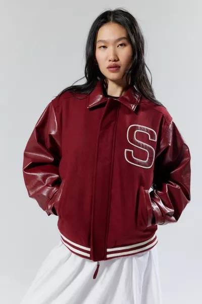 House Of Sunny House Of Sunny Free Falling Faux Leather Varsity Jacket