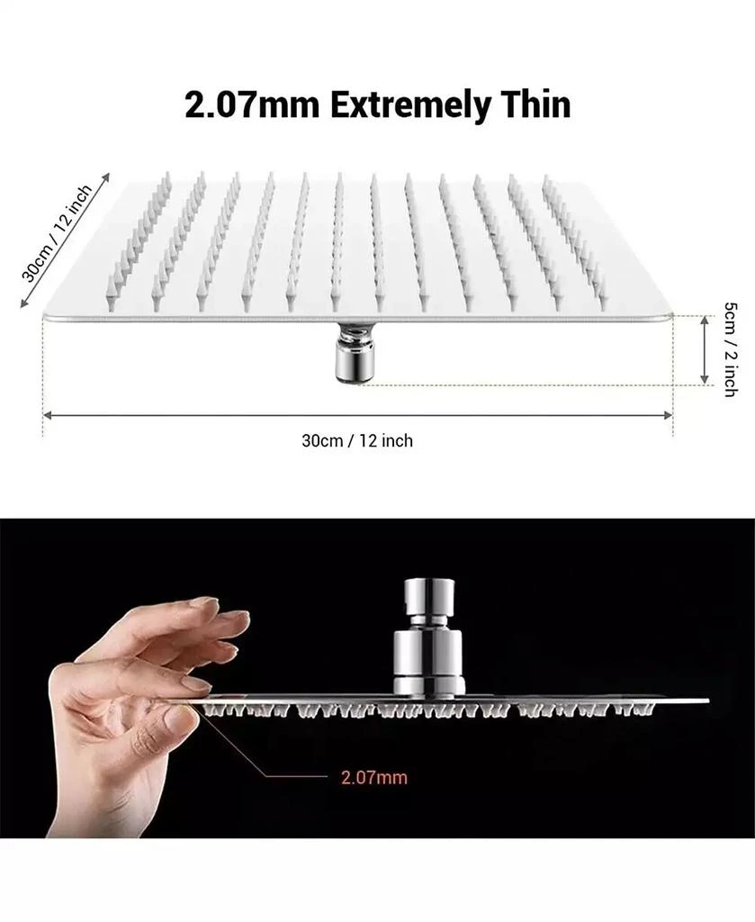 RAINSKEN 12 Inch Brushed Nickel Rain Shower Head, Square Ultra Thin 304 Stainless Steel Shower Head Full Body Coverage Waterfall Shower Head 5
