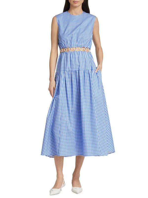 LELA ROSE Gingham Cut Out Midi Dress 1