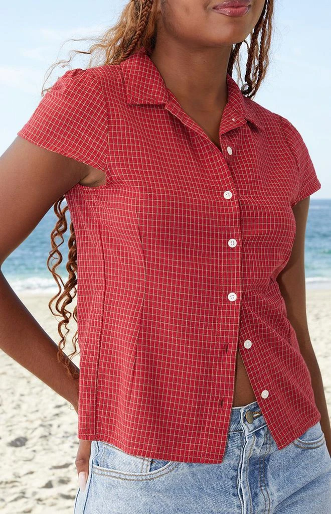 John Galt Red Rue Plaid Collared Top 2