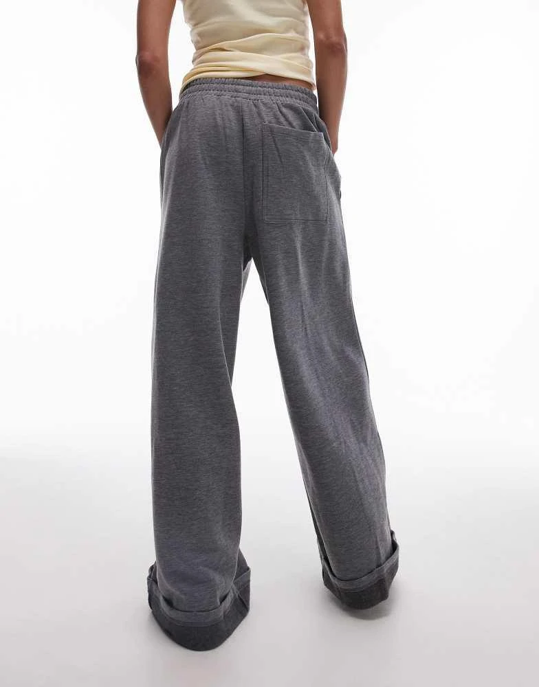 Topshop Topshop premium turn back wide leg jogger in grey marl 2