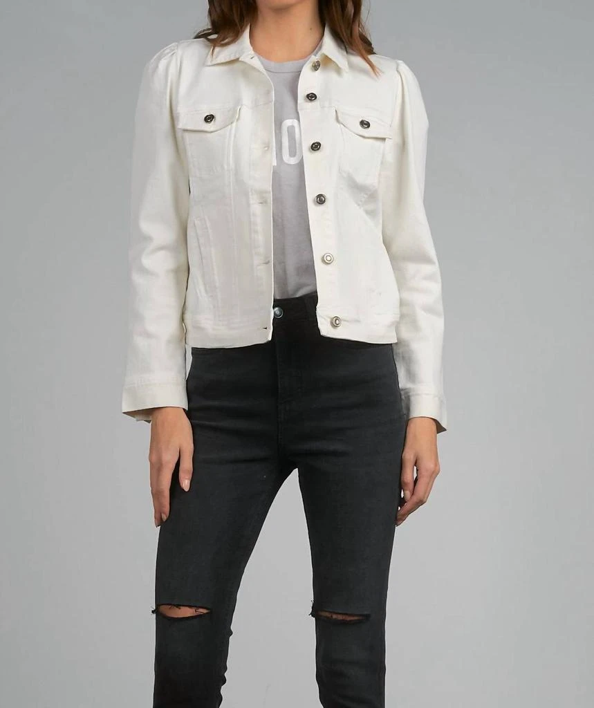 Elan Piper Puff Sleeve Denim Jacket In Creamy White 1