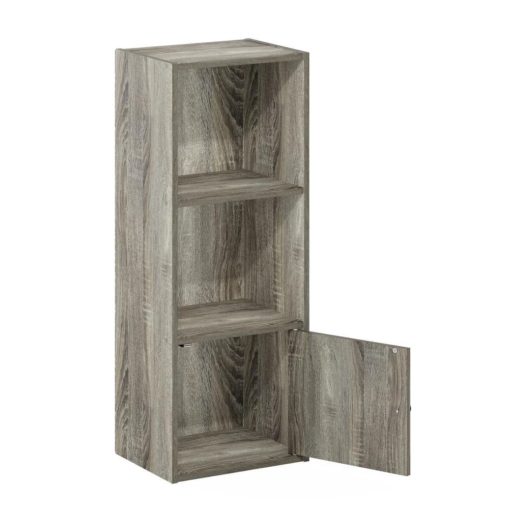 Furinno Luder 3-Tier Shelf Bookcase with 1 Door Storage Cabinet, French Oak 4