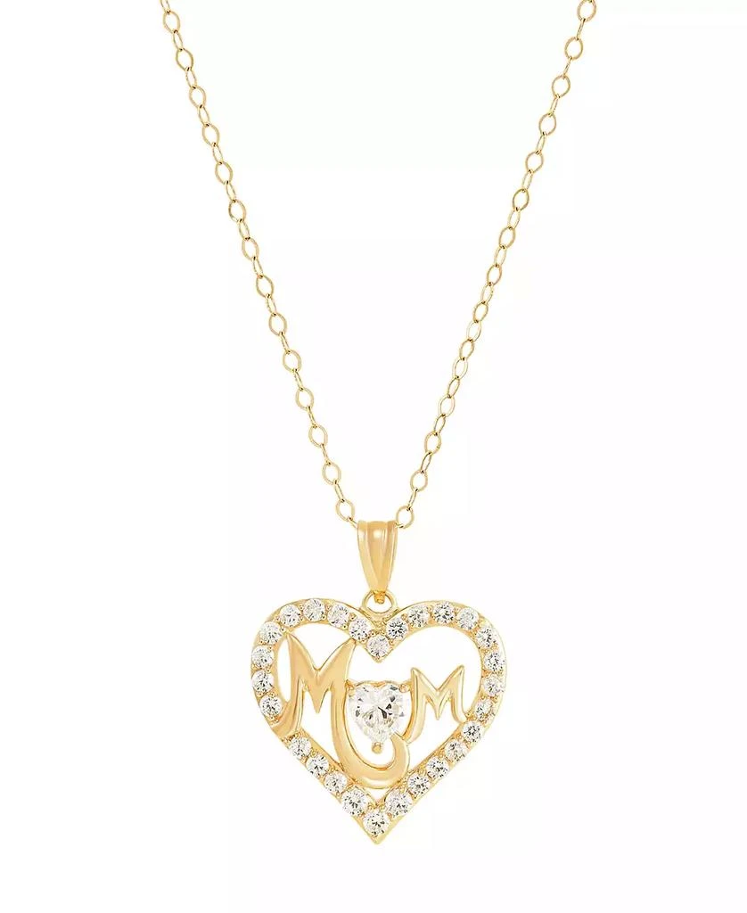 Macy's White Cubic Zirconia MOM Heart Pendant Necklace (1 ct. t.w.) in 10K Yellow Gold 1