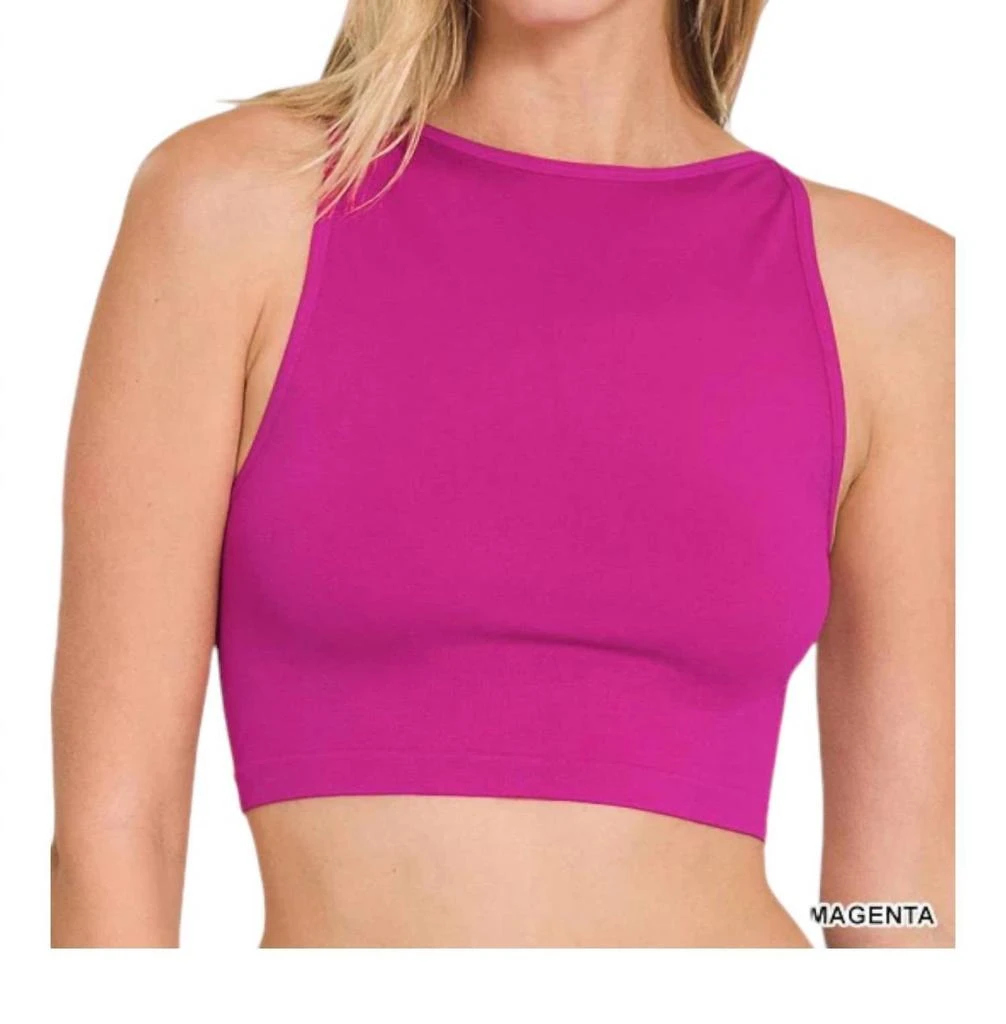 ZENANA Seamless Crop Top Bralette In Magenta 1