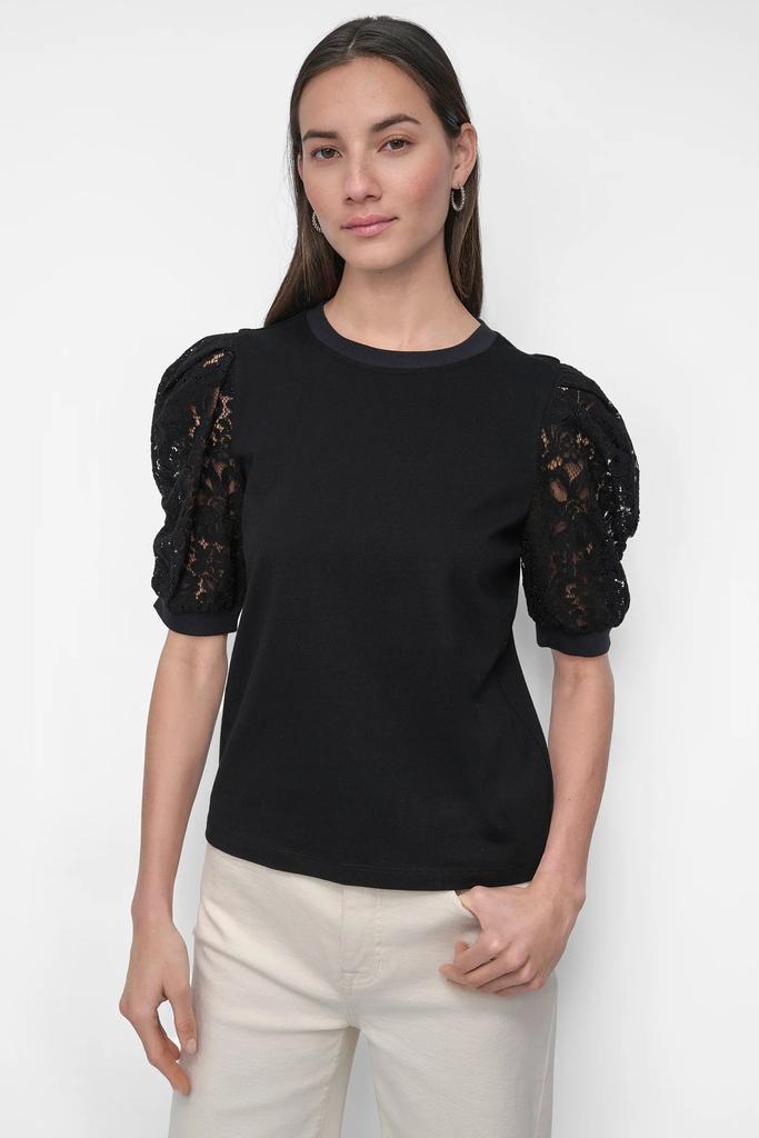 DKNY KNIT TOP WITH LACE SLEEVE