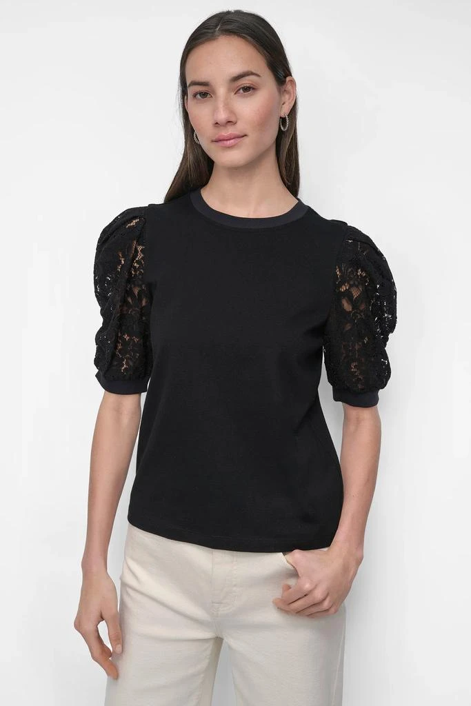 DKNY KNIT TOP WITH LACE SLEEVE 1
