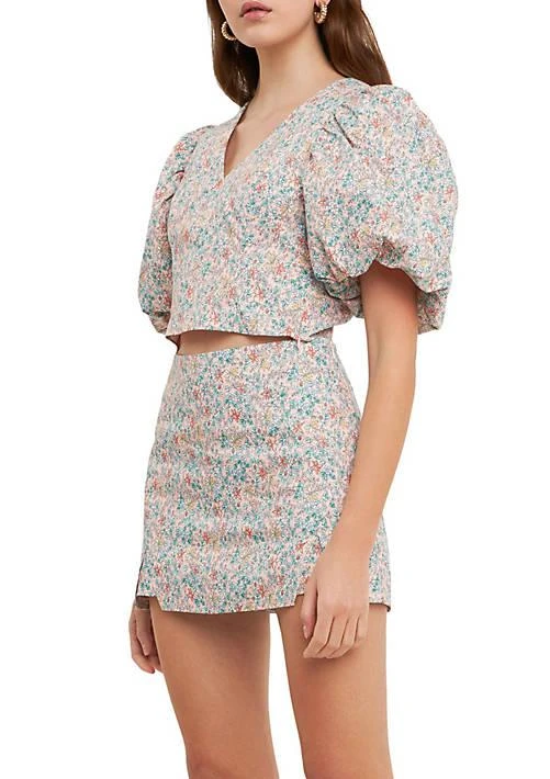Endless Rose Rose Floral Puff Sleeve Cropped Top 3