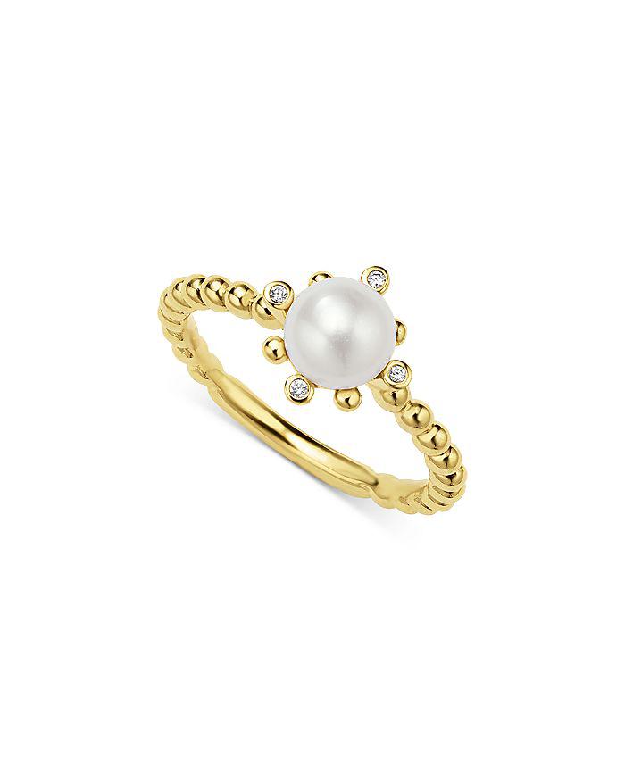 LAGOS 18K Yellow Gold Luna Cultured Pearl & Diamond Fleur Ring