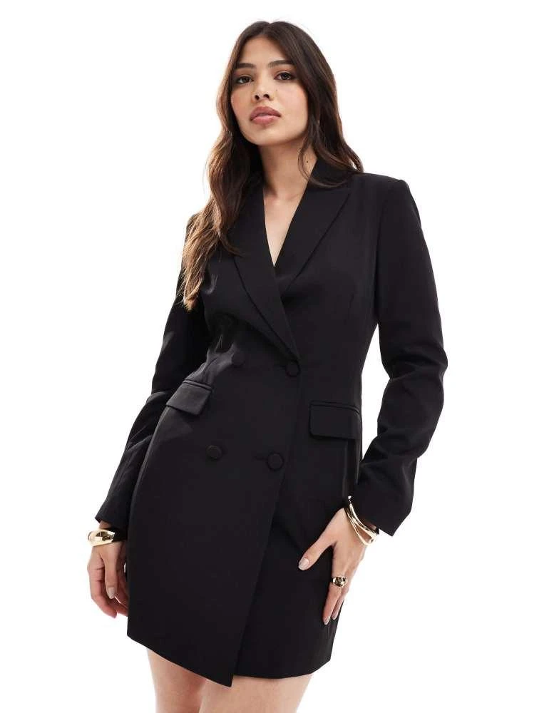 Shop Miss Selfridge fitted waist blazer dress in black on Sale at