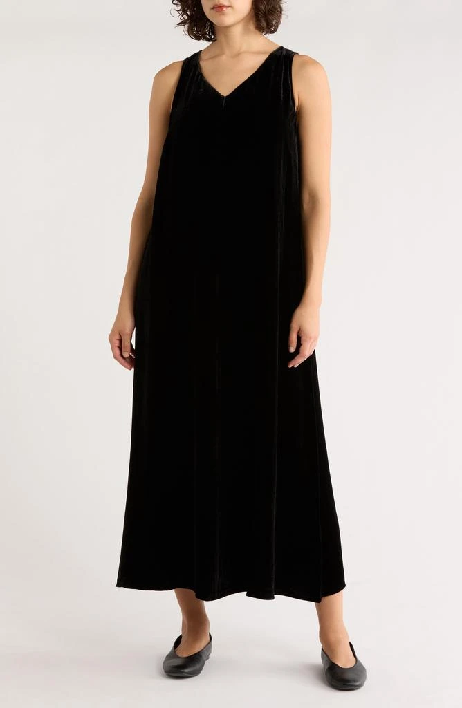 Eileen Fisher V-Neck Sleeveless Velvet Dress