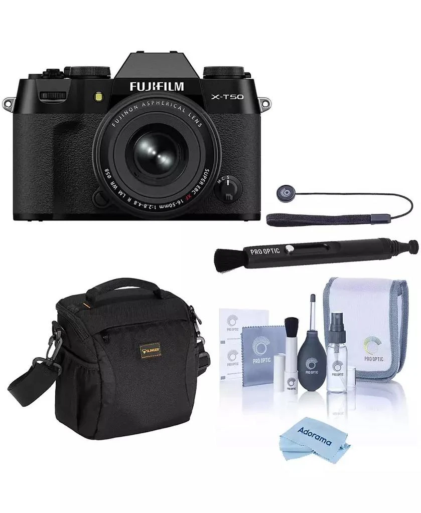 Fujifilm X-T50 Mirrorless Camera with XF 16-50mm f/2.8-4.8 R LM WR Lens with Universal Lens Cap Tether, Complete Optics Care and Cleaning Kit,