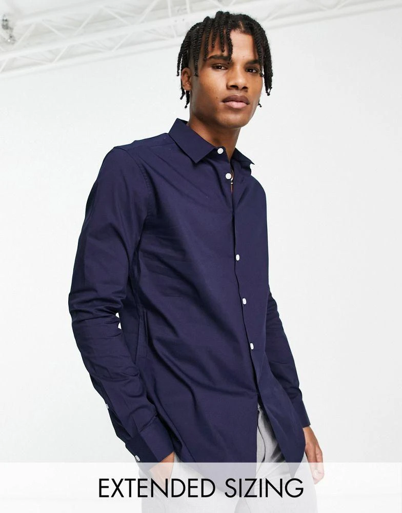 ASOS ASOS DESIGN stretch slim fit work shirt in navy 1