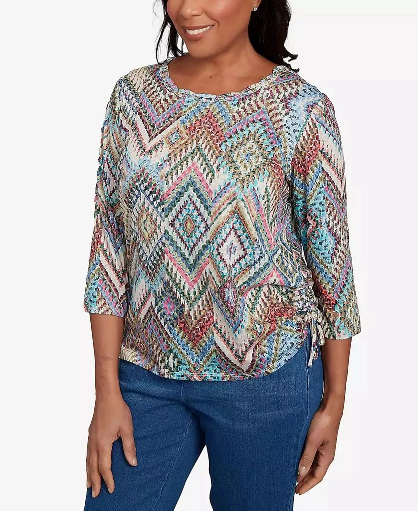 Alfred Dunner Petite El Paso Ikat Diamond Detailed Crew Neck Top 4