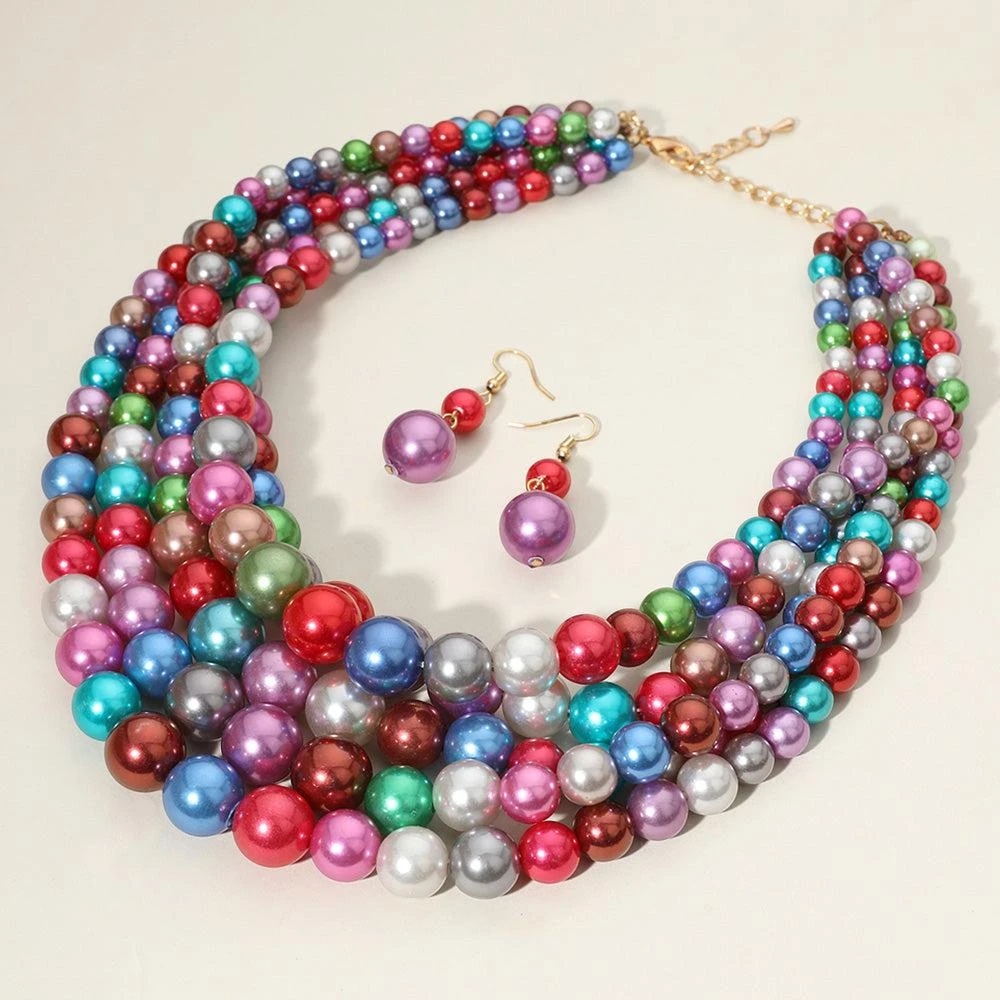 FASHNZFAB Pearl Multi Strand Bib Necklace 7