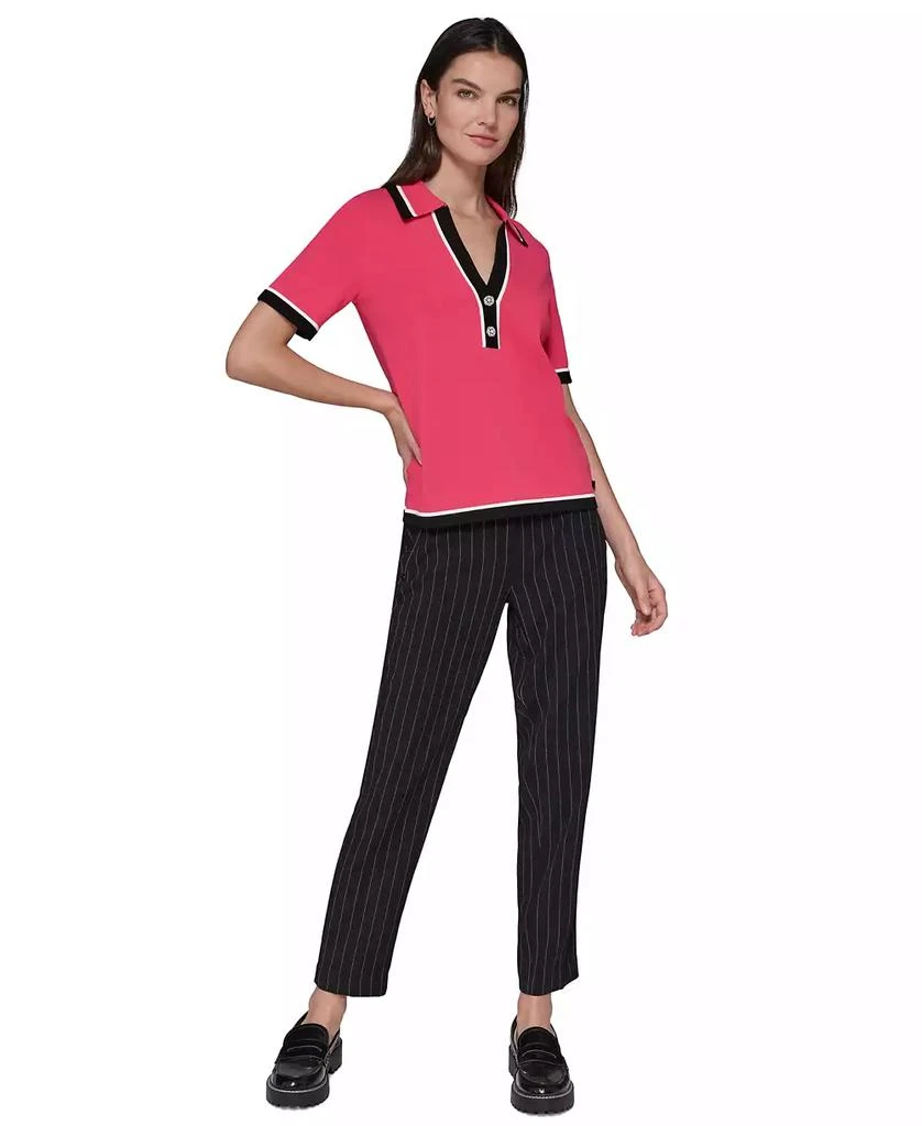 Karl Lagerfeld Paris Petite Polo-Collar Short-Sleeve Sweater 2