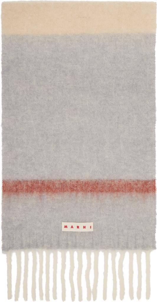 Marni Beige & Gray Striped Alpaca Scarf