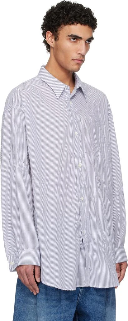 Hed Mayner Navy & White Crinkled Poplin Shirt 2