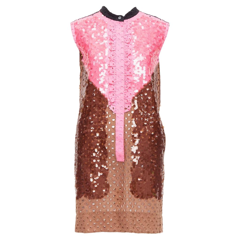 Louis Vuitton pink brown colorblock sequin dress