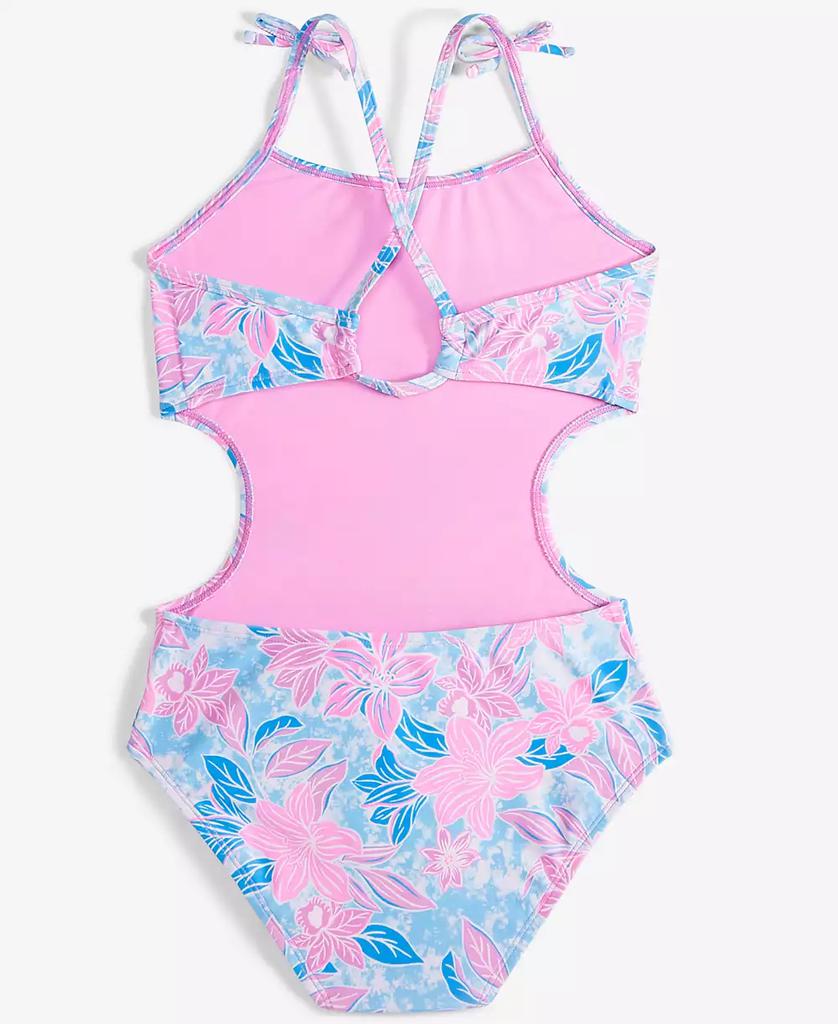 Breaking Waves Big Girls Floral Cutout One-Piece Swimsuit