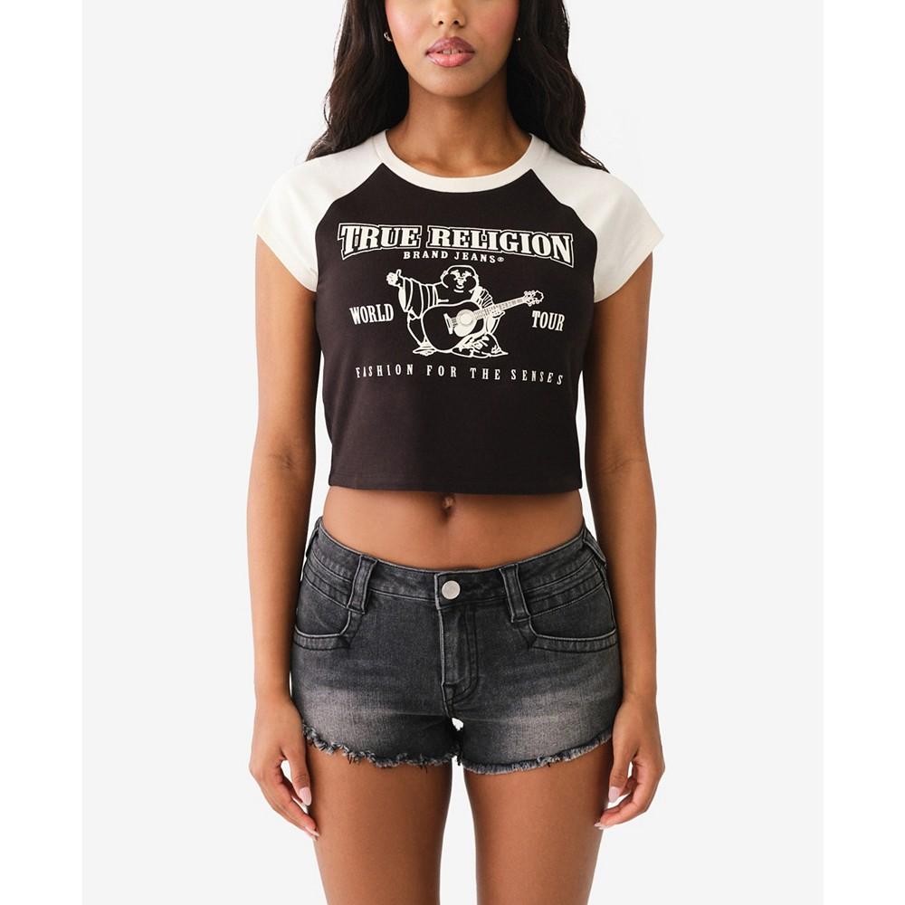 True Religion Women's Contrast Raglan Baby Tee