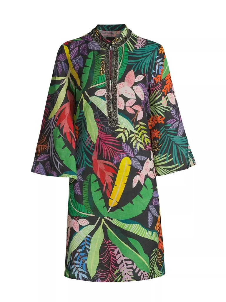 120% Lino Embellished Jungle-Print Linen Dress 1